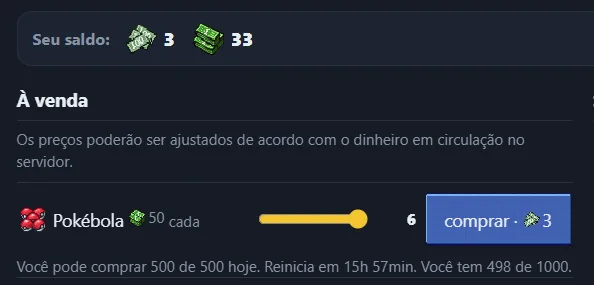 Comprando Pokébolas com a barra de quantidade
