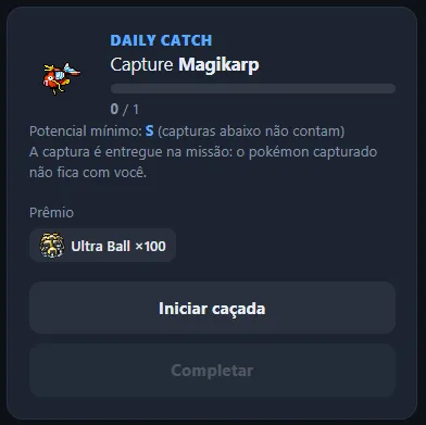 Missão diária de capturar com potencial mínimo