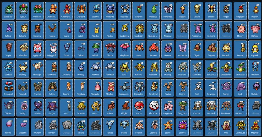 Pokédex com os 151 Pokémon